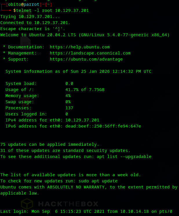 Meow telnet login as root