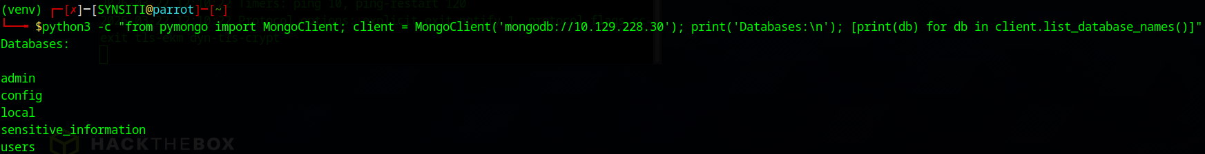 MongoDB list databases output