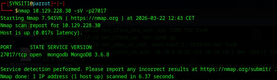 MongoDB nmap scan results